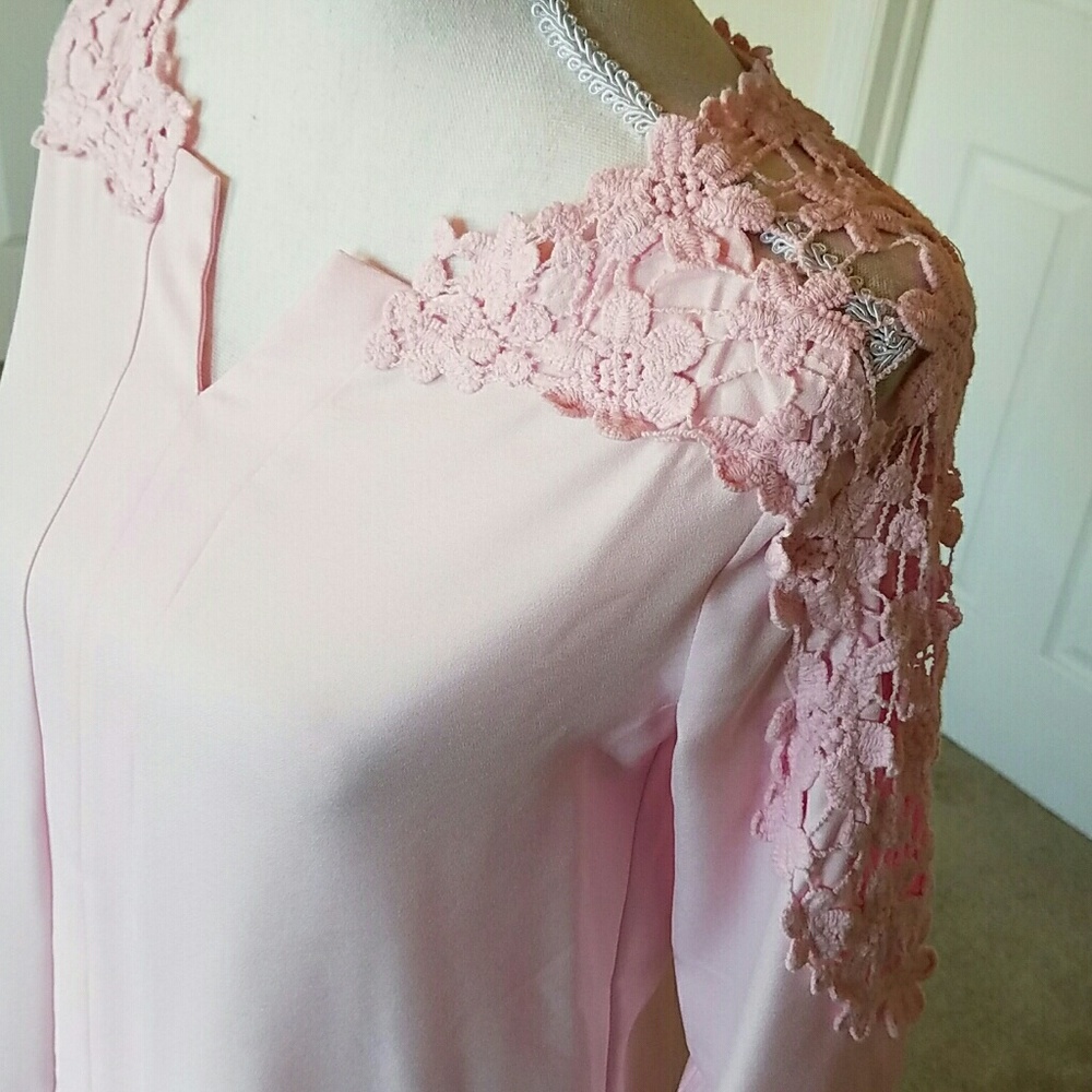 NWOT Pink chiffon and lace blouse
